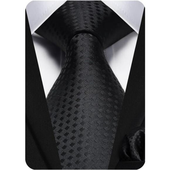 Mens Plaid Necktie Pocket Square Set Formal Checkered Tie Handkerchief Gift - Picture 1 of 7